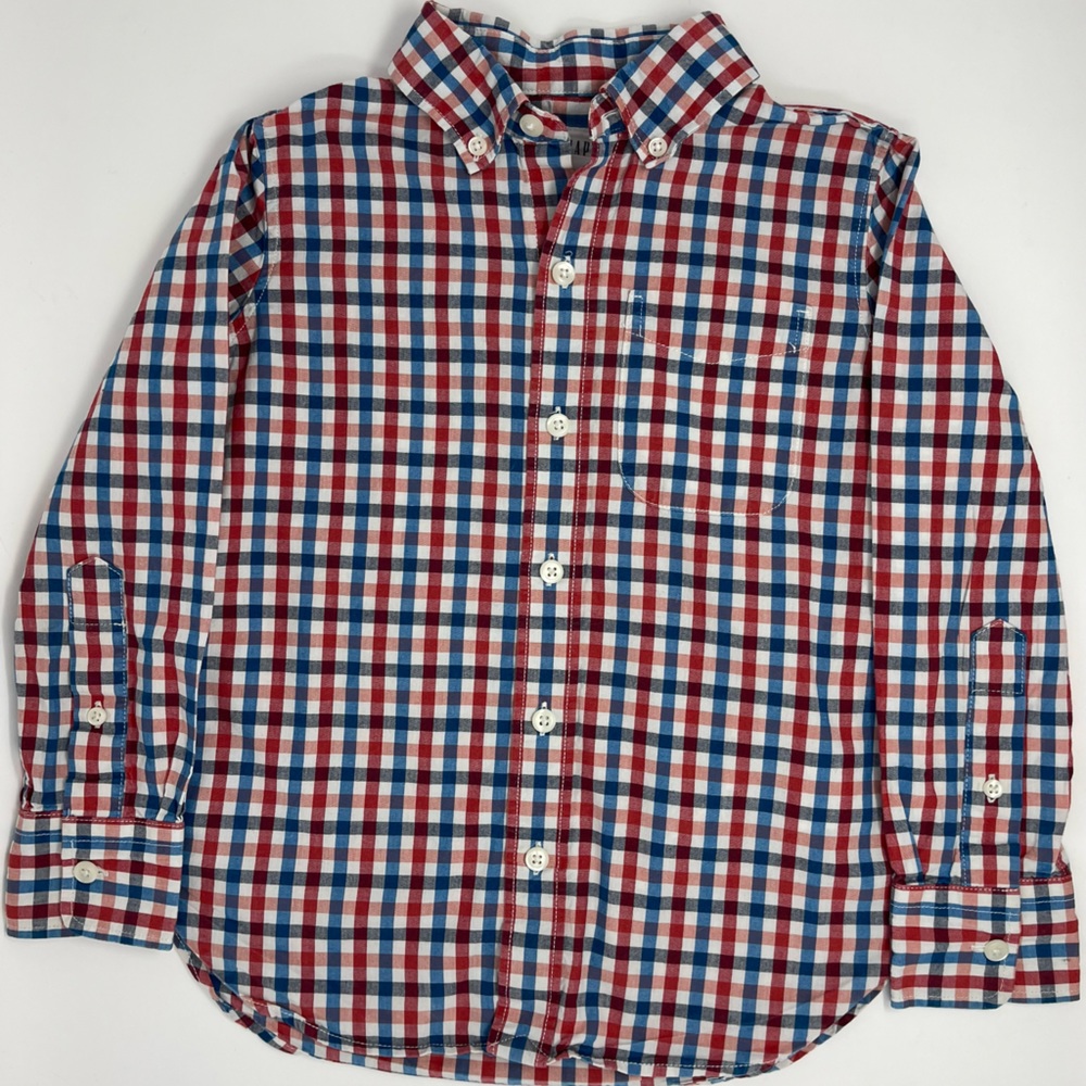 GAP: Checkered Button Down, Long-Sleeve Shirt, Size S (6-7), 4th of July